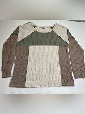 Gaudì Cream Ribbed Knit Top with Subtle Colorblock